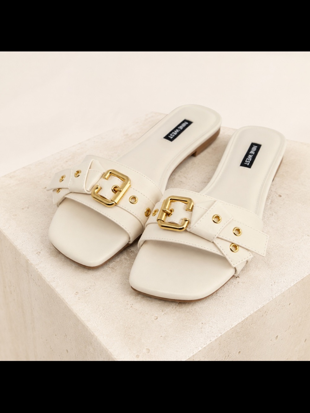 Nine West Cream Slide with Gold Buckle Detail